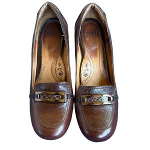 Sofft Odion Mahogany Leather Stacked Heels Sz 8M
